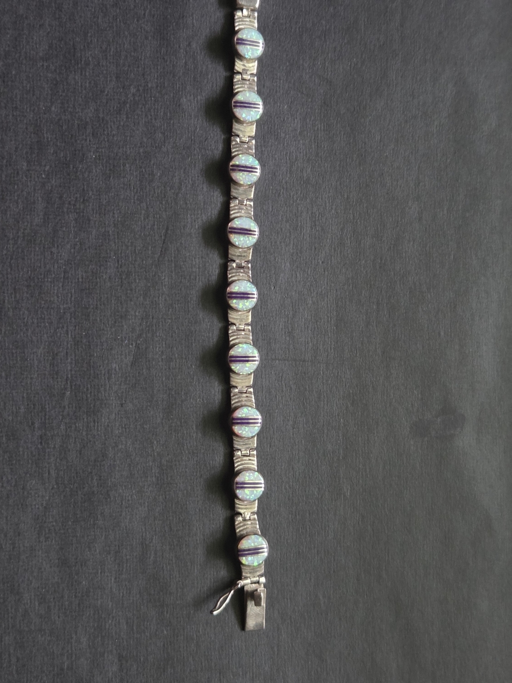 Vintage Sterling Silver Southwestern Fire Opal Inlay Link Bracelet QF 925 - Picture 7 of 9